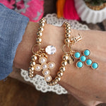 Golden Keepsakes – Charm Cluster Stretch Bracelet with Beads & Stones