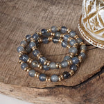 Glass Beaded Bracelet Stack with Worn Gold Accents – Green, Cream, or Gray