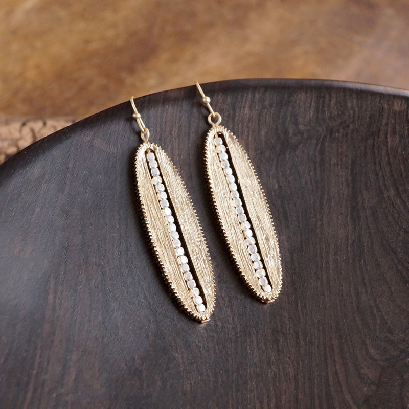 Minimalist Elongated Oval Dangle Earrings – Gold & Silver Accents