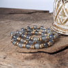 Glass Beaded Bracelet Stack with Worn Gold Accents – Green, Cream, or Gray