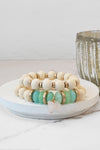 Boho Beaded Bracelet Set Wood Acrylic and Golden Metal Beads Quartz