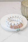 Boho Beaded Bracelet Set Wood Acrylic and Golden Metal Beads Quartz