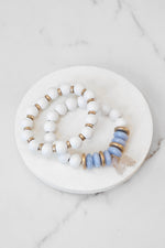 Boho Beaded Bracelet Set Wood Acrylic and Golden Metal Beads Quartz