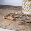 Sea Life Shell and Pearls Bangle Bracelet - Gold Silver tone