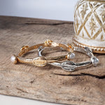 Sea Life Shell and Pearls Bangle Bracelet - Gold Silver tone