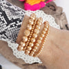 Multi size ball beaded bracelet stack Worn Gold tone bracelet set