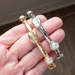 Sea Life Shell and Pearls Bangle Bracelet - Gold Silver tone