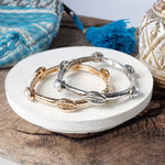 Sea Life Shell and Pearls Bangle Bracelet - Gold Silver tone