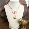 Multi-Charm Chinoiserie & Shell Locket Layered Necklace – Pink & Gold