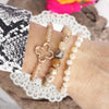 Beaded Bracelet Set Clover Semi Precious Metal Glass Beads Gold tone Neutral Brown