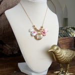 Multi-Charm Chinoiserie & Shell Locket Necklace – Pink & Gold