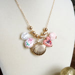 Multi-Charm Chinoiserie & Shell Locket Necklace – Pink & Gold