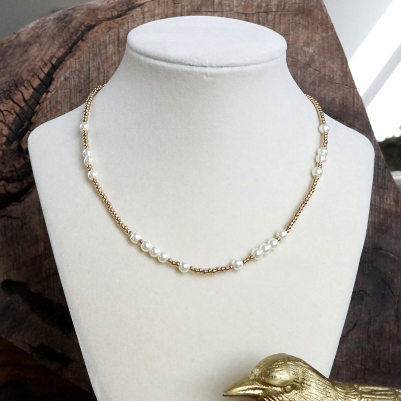 Short Dainty Necklace - Pearls and Ball Beads