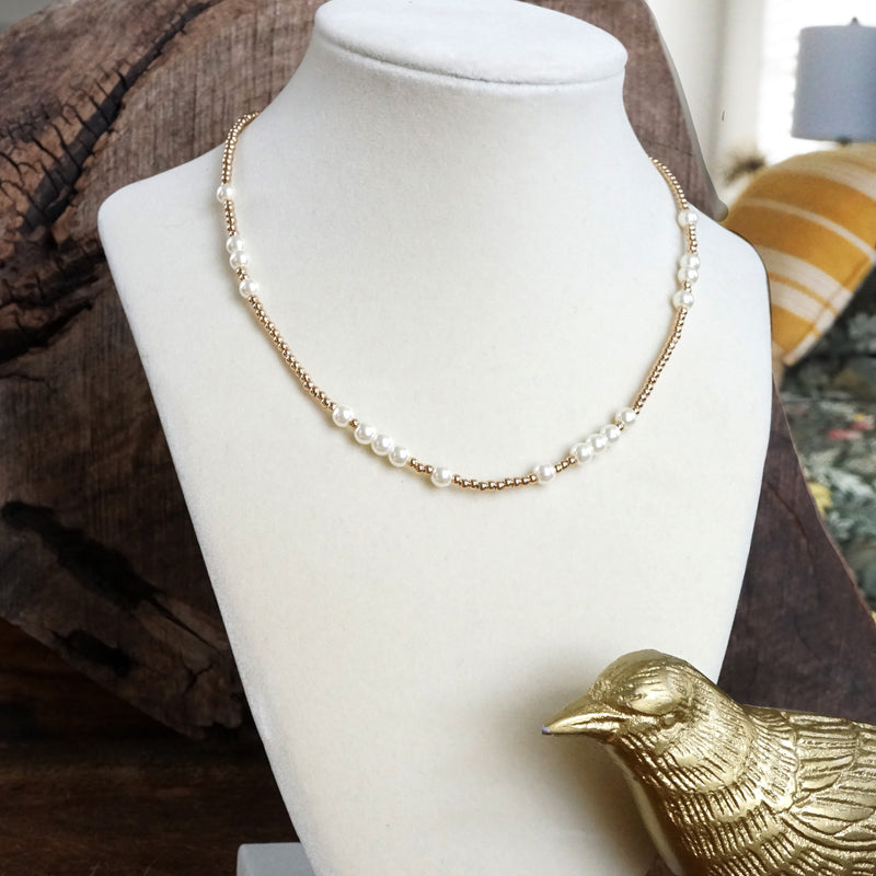 Short Dainty Necklace - Pearls and Ball Beads