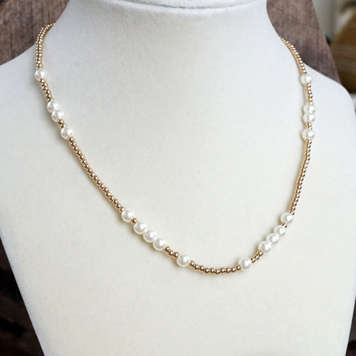 Short Dainty Necklace - Pearls and Ball Beads