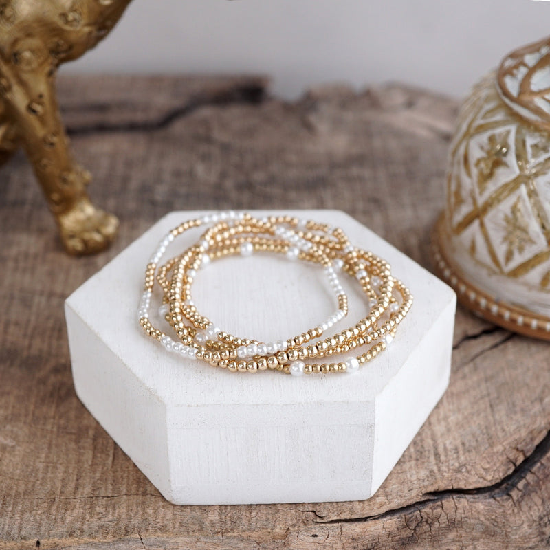 Golden Whisper – Pearlized Beaded Bracelet Set