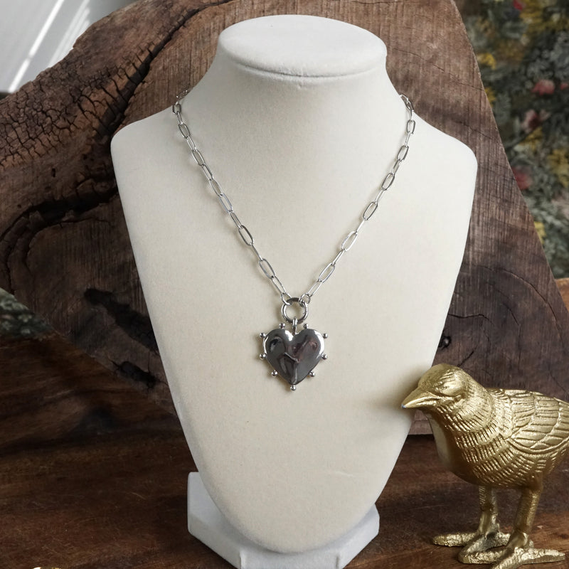 Modern Spiky Heart Paperclip Necklace - Silver Tone