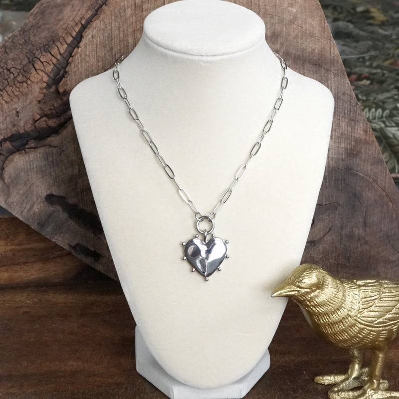 Modern Spiky Heart Paperclip Necklace - Silver Tone