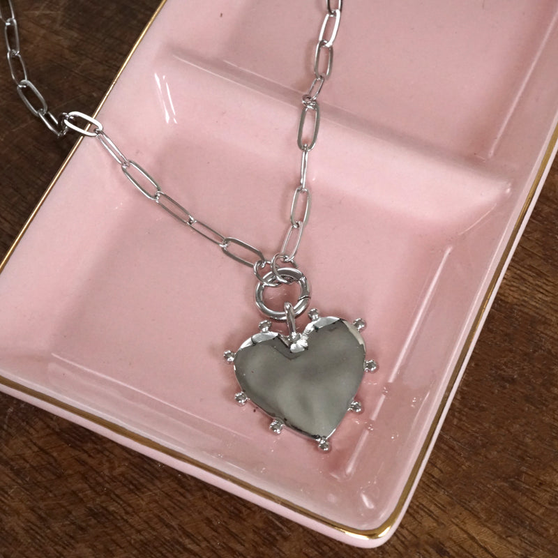 Modern Spiky Heart Paperclip Necklace - Silver Tone
