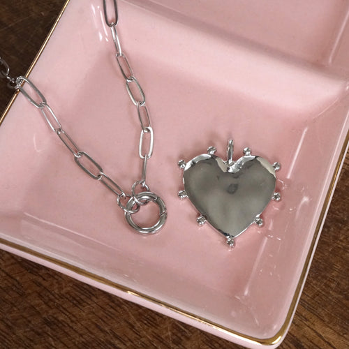 Modern Spiky Heart Paperclip Necklace - Silver Tone