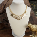 Textured Coins Statement Necklace – Gold Tone