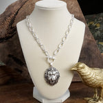 Lion Head Front Toggle Statement Necklace – Silver Tone
