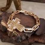Sacred Shape – Sideways Hammered Cross Stretch Chain Bracelet
