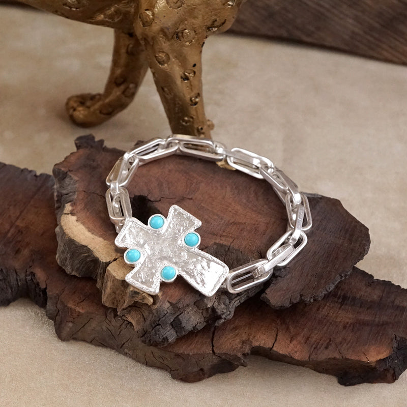 Sacred Shape – Sideways Hammered Cross Stretch Chain Bracelet