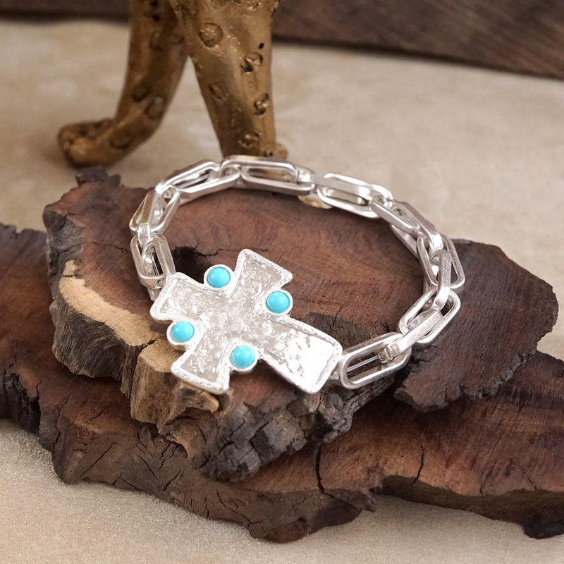 Sacred Shape – Sideways Hammered Cross Stretch Chain Bracelet