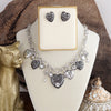 Eternal Bond – Heart Charms Necklace & Earrings Set in Worn Silver