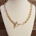 Front Toggle Paved Crystals Paperclip Chain Statement Necklace – Gold or Silver Tone