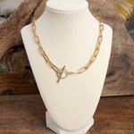 Front Toggle Paved Crystals Paperclip Chain Statement Necklace – Gold or Silver Tone