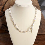 Front Toggle Paved Crystals Paperclip Chain Statement Necklace – Gold or Silver Tone