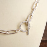Front Toggle Paved Crystals Paperclip Chain Statement Necklace – Gold or Silver Tone