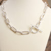 Front Toggle Paved Crystals Paperclip Chain Statement Necklace – Gold or Silver Tone
