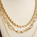 Multi Layer minimalist Chain Necklace in Rustic Worn Gold Tone