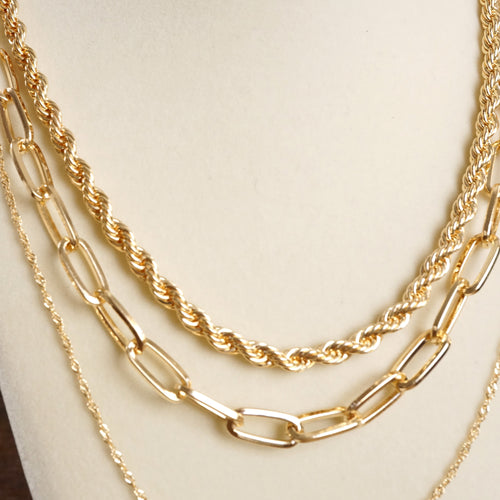 Multi Layer minimalist Chain Necklace in Rustic Worn Gold Tone