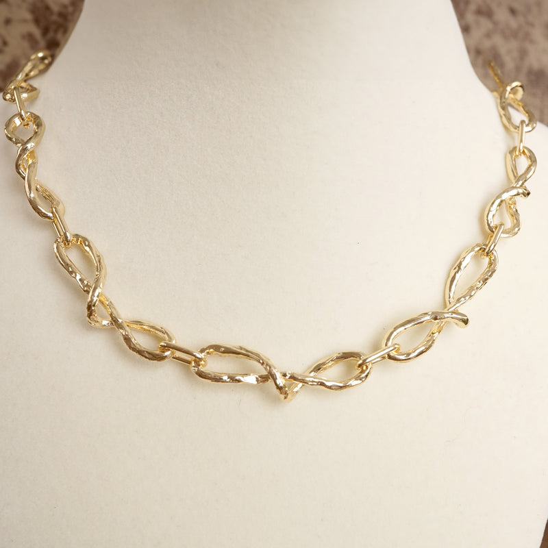 Boho Necklace – Raw Twisted Link Chain in Gold Tone