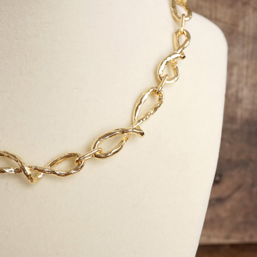 Boho Necklace – Raw Twisted Link Chain in Gold Tone