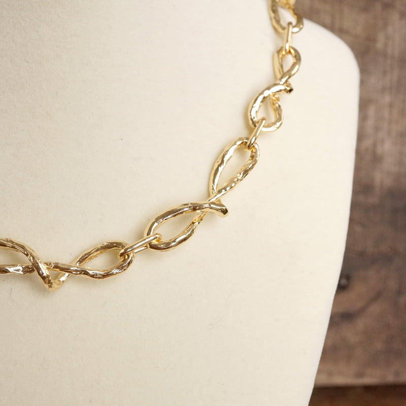 Boho Necklace – Raw Twisted Link Chain in Gold Tone