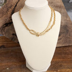 Boho Necklace – Knotted Rope and Chain in Gold Tone