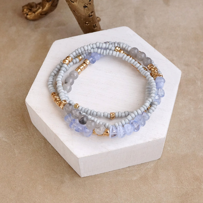 Sunwashed Layers – Dainty Beaded Bracelet Set (4pc)