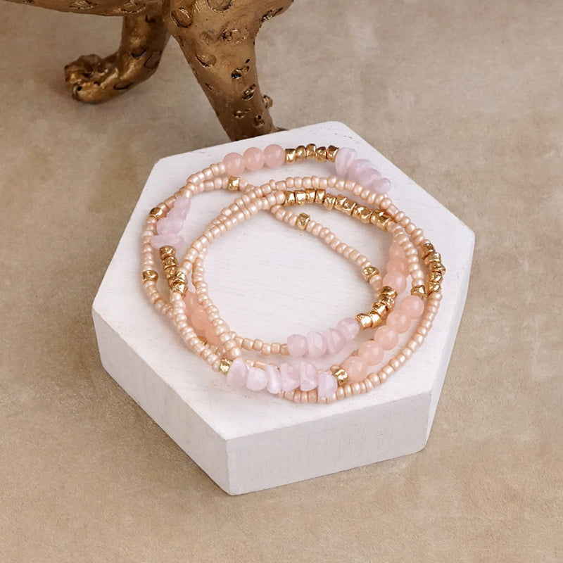 Sunwashed Layers – Dainty Beaded Bracelet Set (4pc)