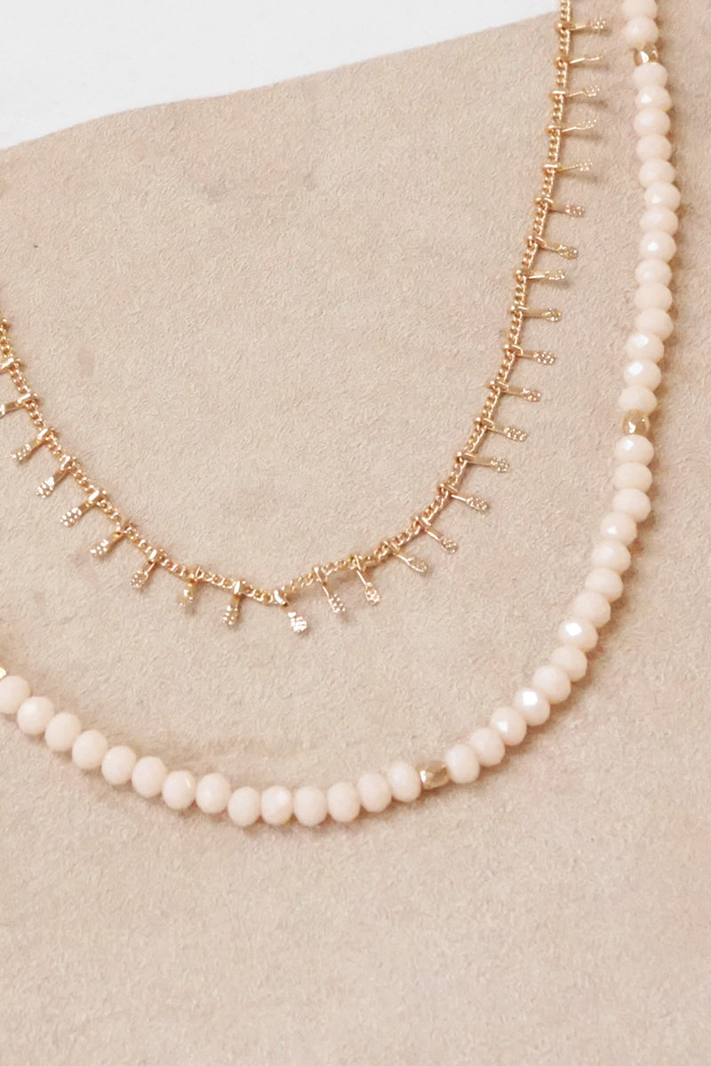 Double Layered Boho Chain and Glass Beads Short Necklace