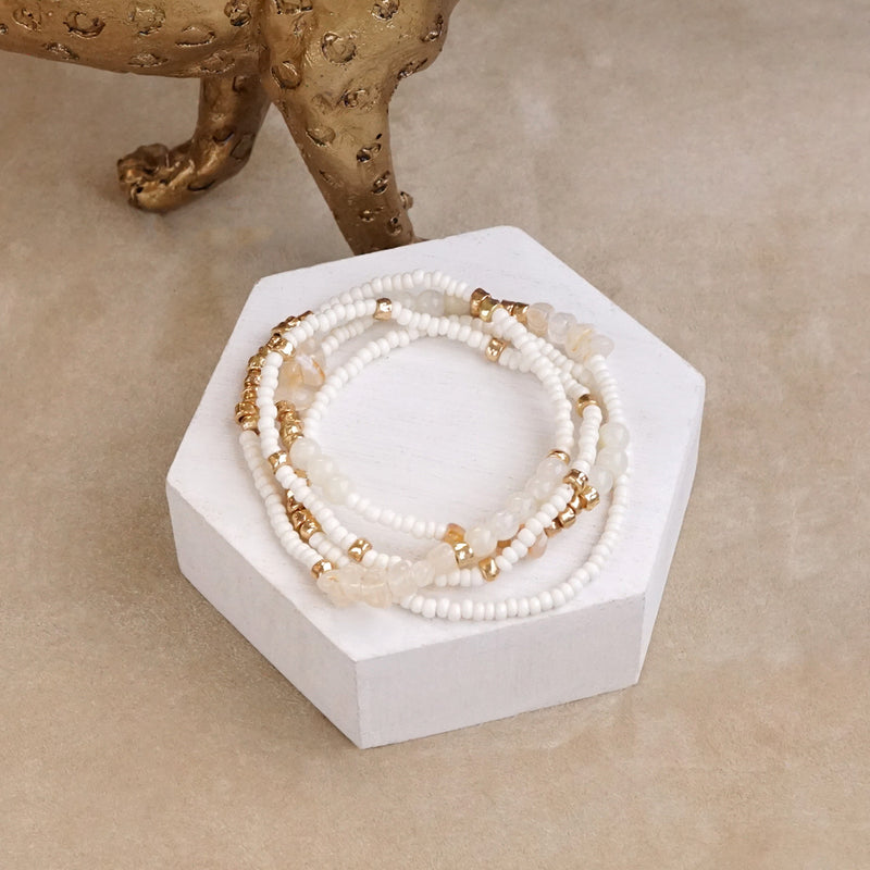 Sunwashed Layers – Dainty Beaded Bracelet Set (4pc)