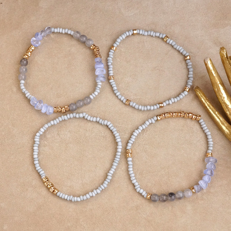 Sunwashed Layers – Dainty Beaded Bracelet Set (4pc)
