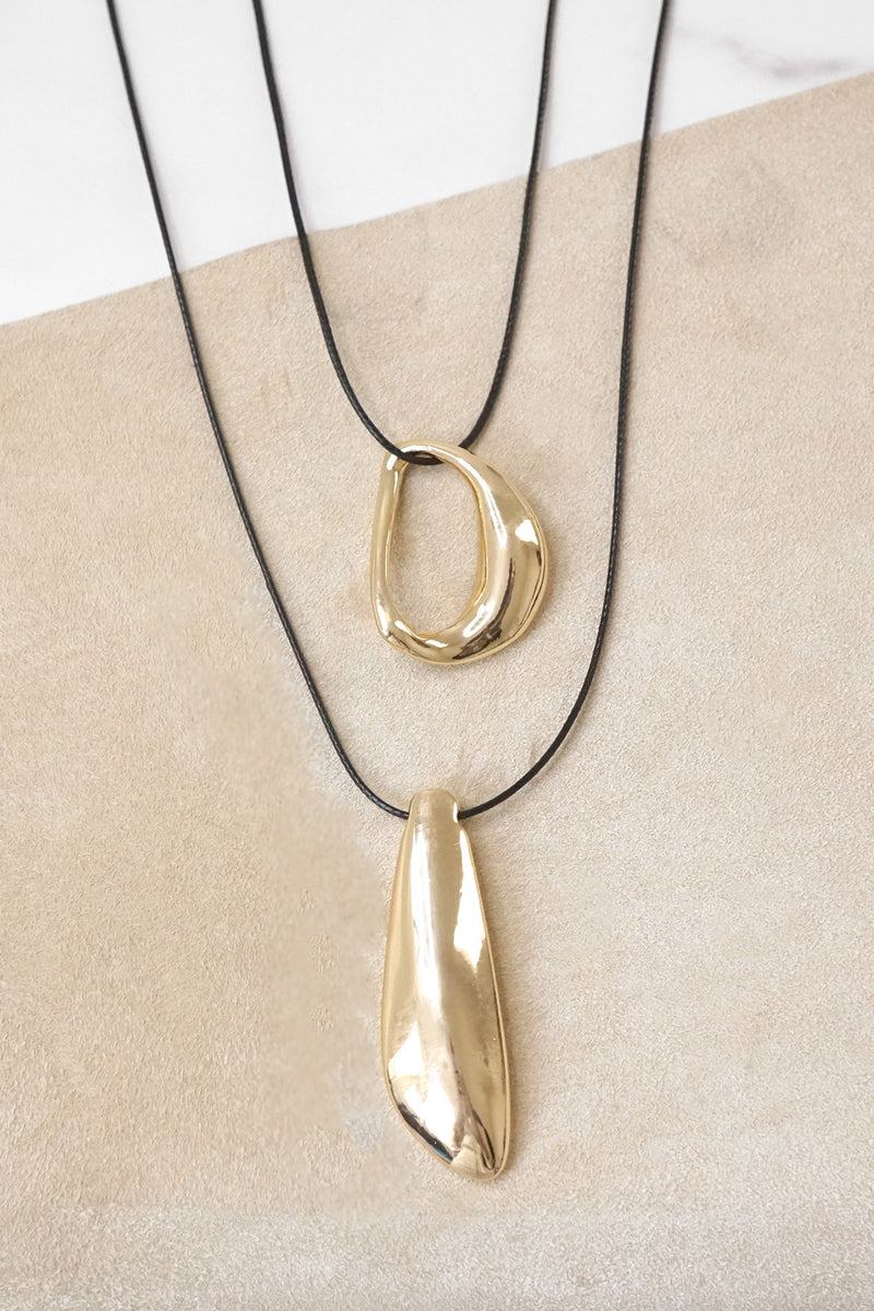 Double strand minimalist abstract necklace Gold and black Multi Layer Bubble