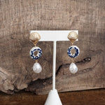 Nautical Chinoiserie & Pearl Drop Earrings – Gold Tone