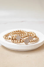 Crystal Quatrefoil Worn Gold tone ball beads bracelet stack of 3 bracelets