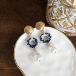 Nautical Chinoiserie & Pearl Drop Earrings – Gold Tone